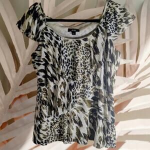 AGB Large cap sleeves lined multi color animal print polyester woman's blouse.